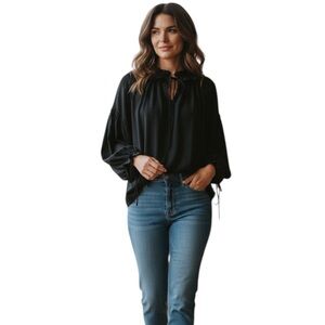 INA LONG puff SLEEVE RUFFLE NECK BOHO OVERSIZED BLOUSE L